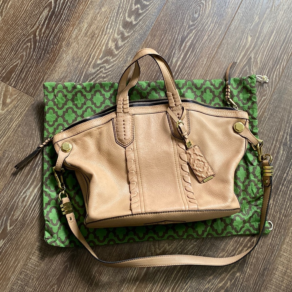 Oryany Cassie Braided Leather Medium Tote Nude